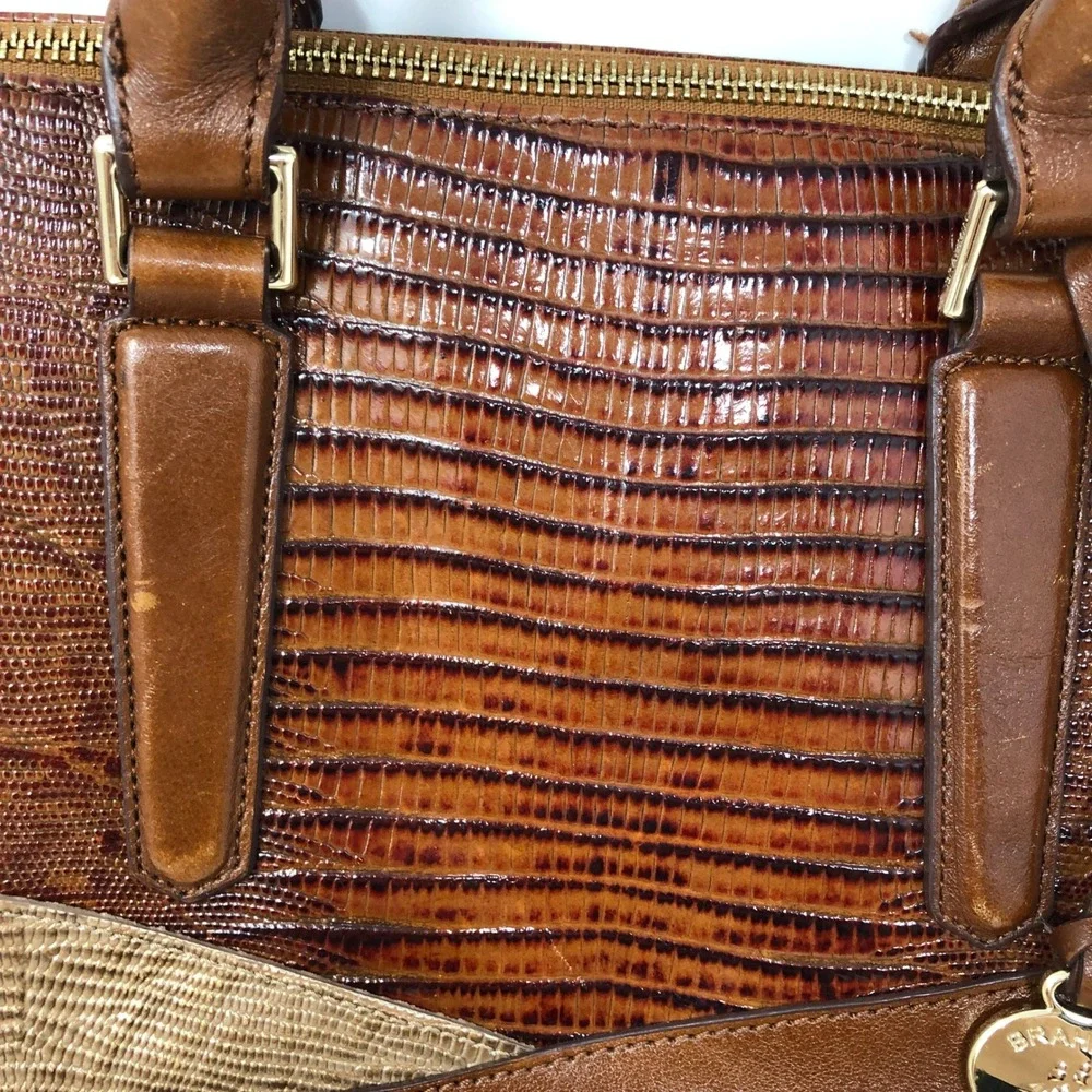 Brahmin Womens Small Satchel Brown Croc Embossed Leather Crossbody